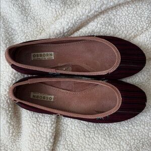 Osborn Burgundy and Black multicolor Striped Flats woven with leather trim